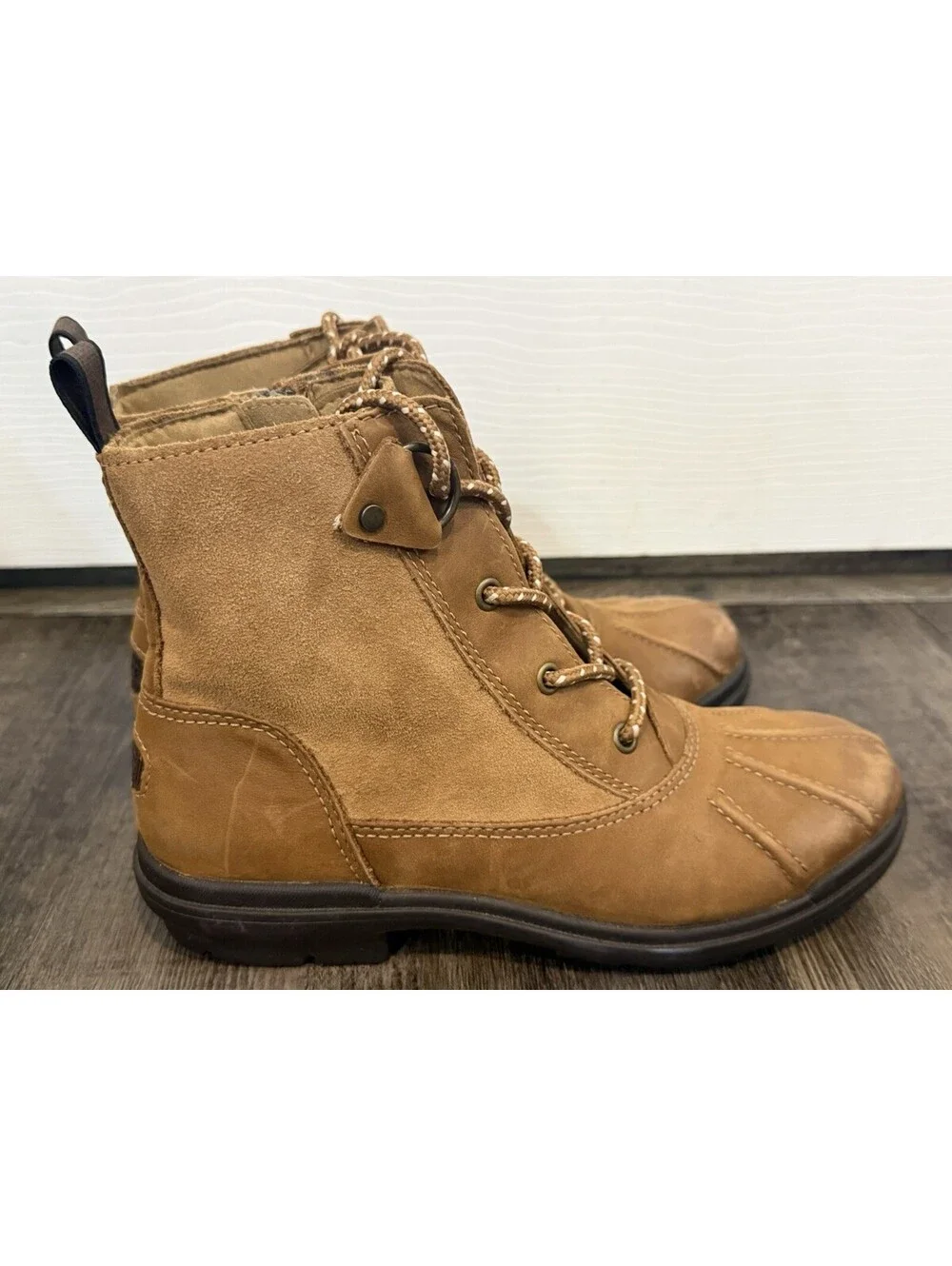 UGG HAPSBURG DUCK Boots lace up Side Zip Waterproof Tan Women's Size 7